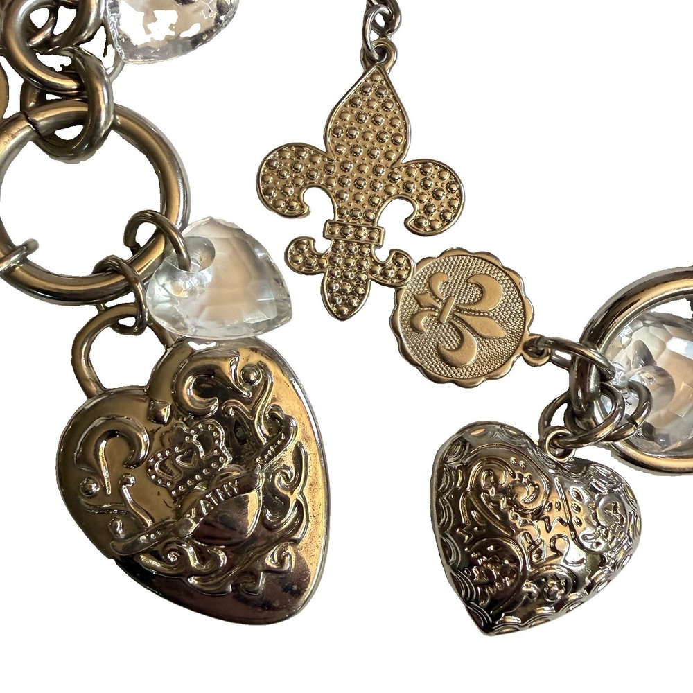 Lovely! Lot 3 Vintage Puffy Heart Silver Tone Rhinestone Keychain Bag Charm Y2K